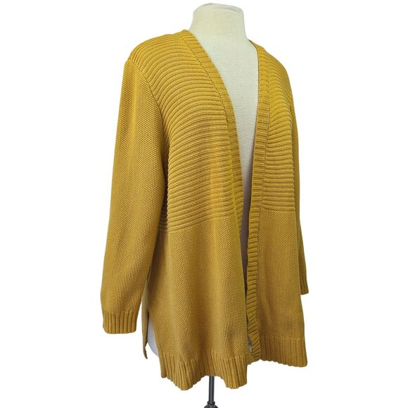 Marled Sweaters - Marled Waffle Knit Open Front Cardigan Mustard Yellow Size 1X